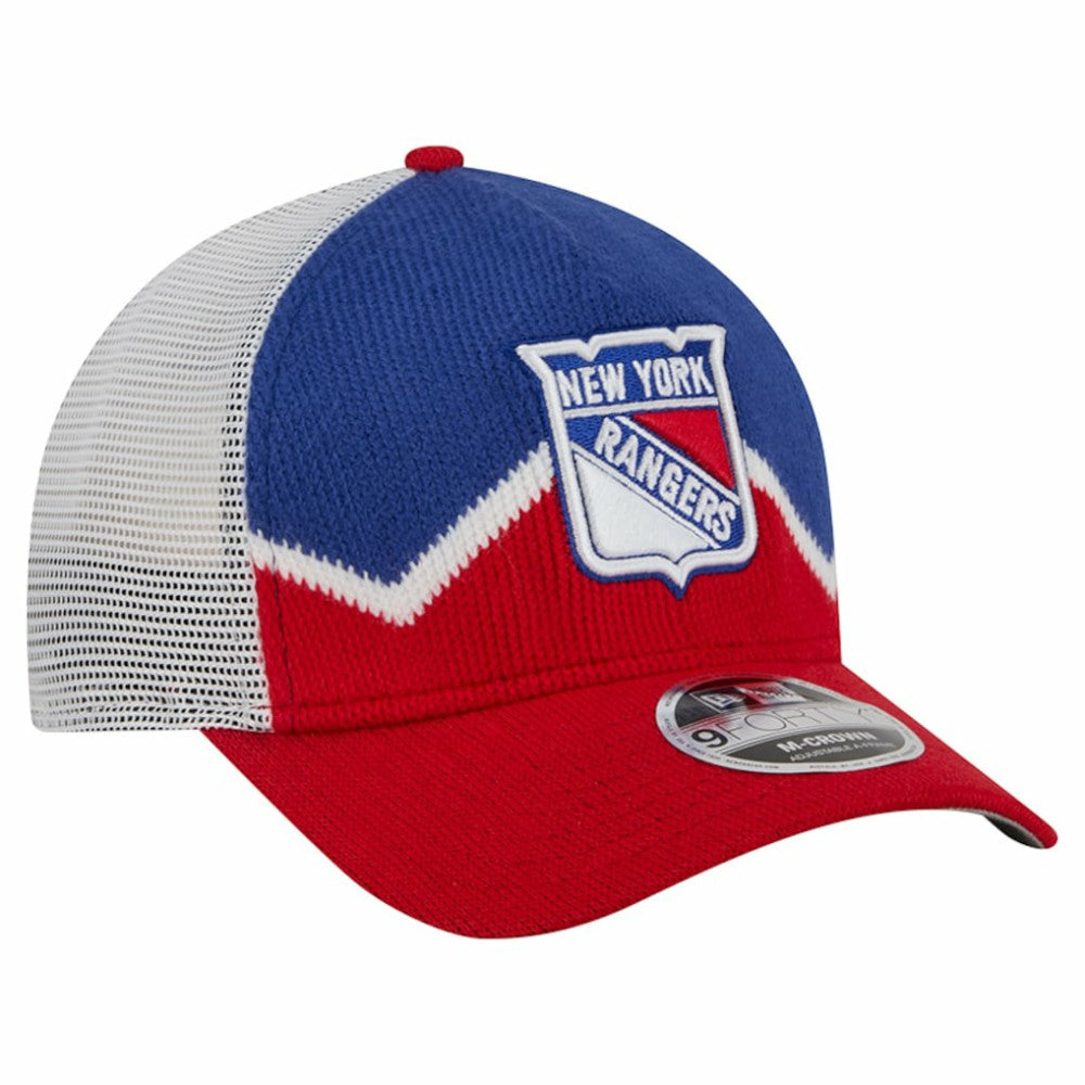 New York Rangers New Era Hockey Sock 9FORTY A-Frame M-Crown Adjustable Trucker Hat Red/Blue
