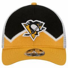 Pittsburgh Penguins New Era Hockey Sock 9FORTY A-Frame M-Crown Adjustable Trucker Hat Gold/Black