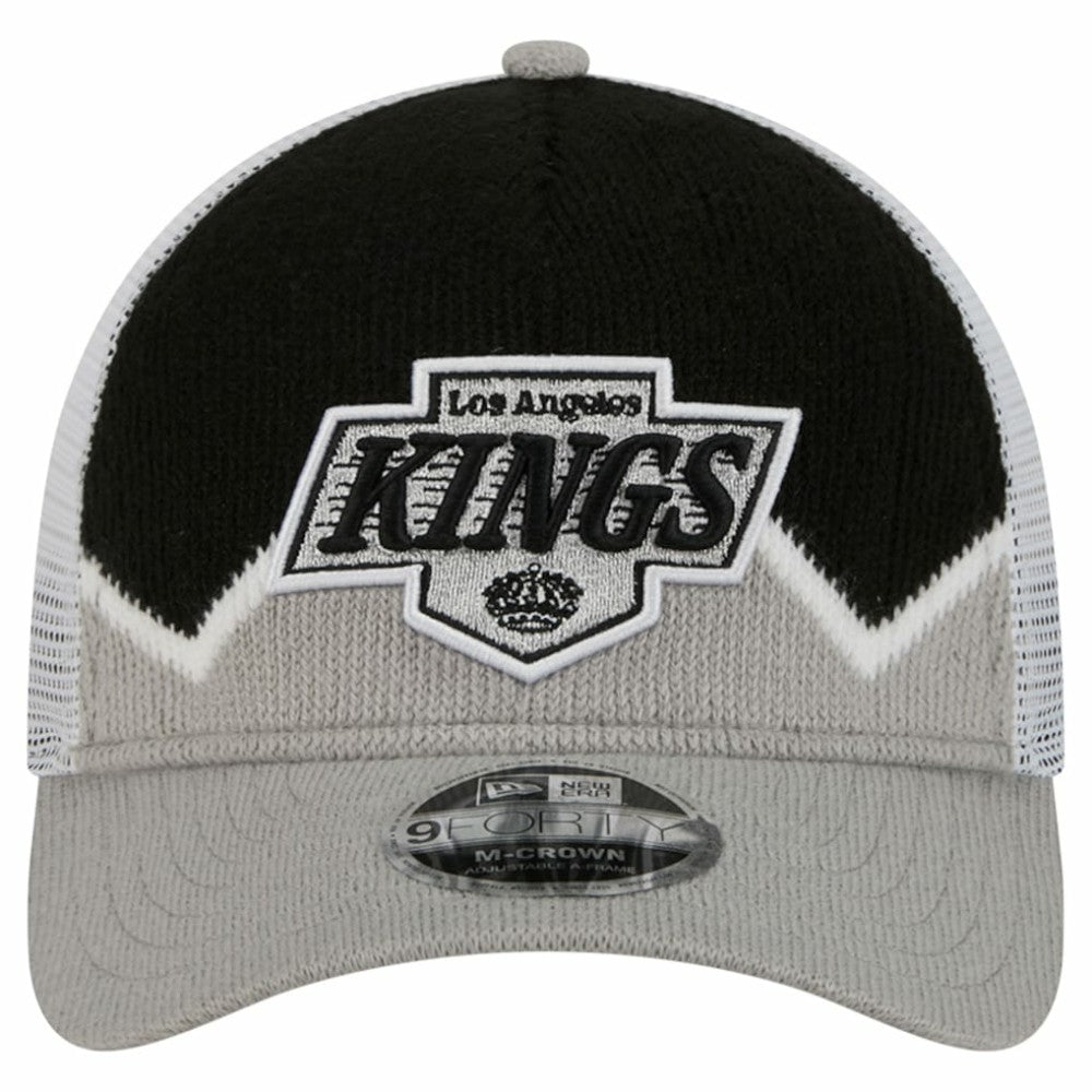 Los Angeles Kings New Era Hockey Sock 9FORTY A-Frame M-Crown Adjustable Trucker Hat Silver/Black