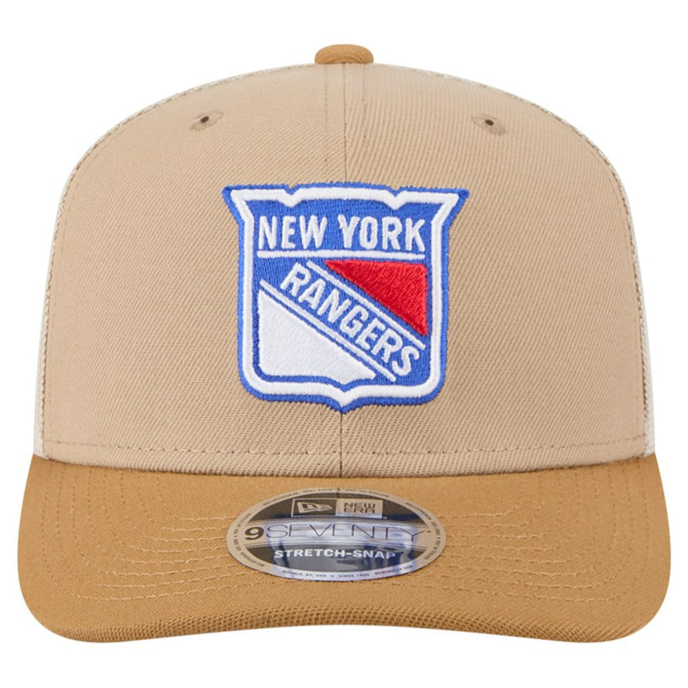 New York Rangers New Era Two-Tone Trucker 9SEVENTY Stretch Snap Adjustable Hat Tan/Light Brown