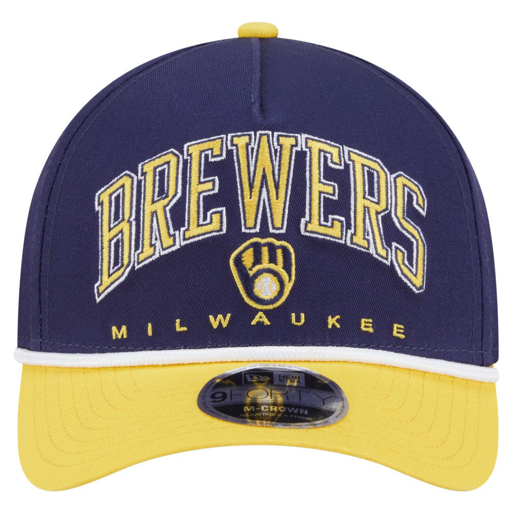 Milwaukee Brewers Arch 9FORTY A-Frame M-Crown Adjustable Hat Navy/Gold | New Era