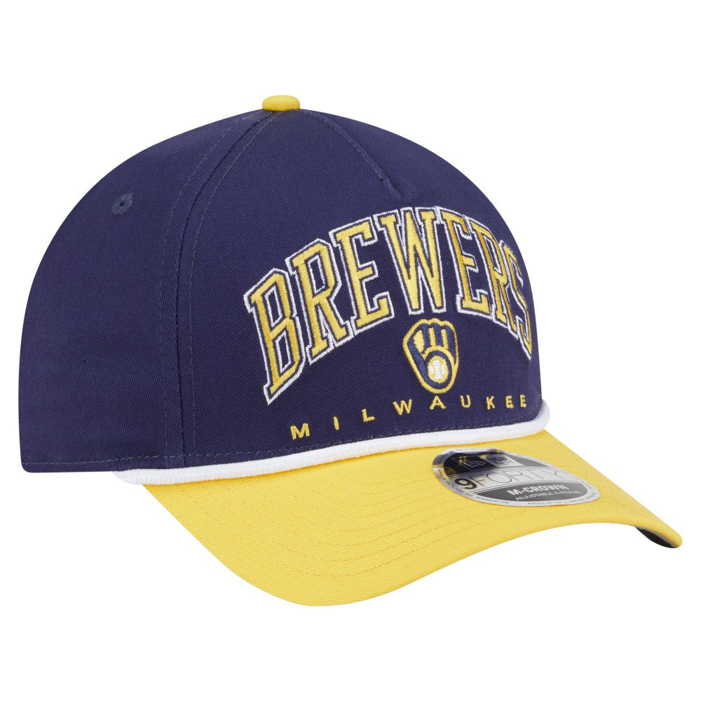 Milwaukee Brewers Arch 9FORTY A-Frame M-Crown Adjustable Hat Navy/Gold | New Era