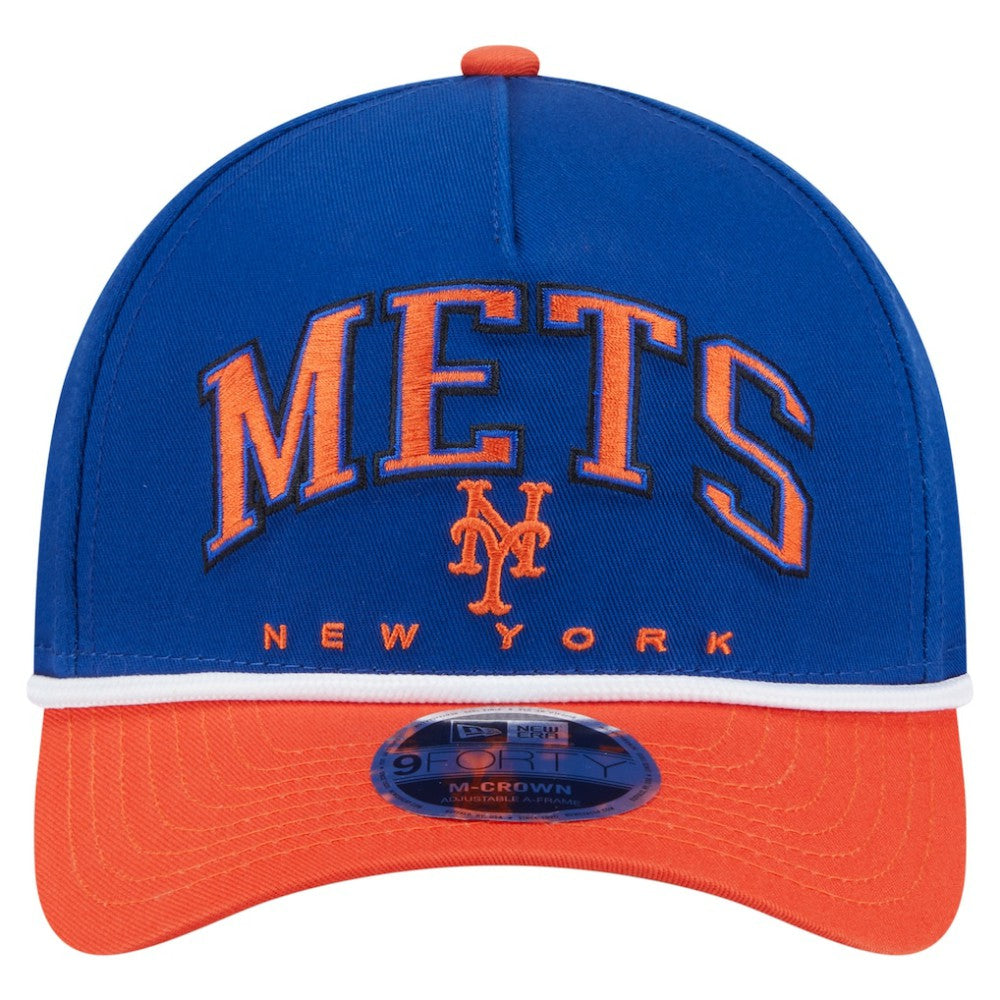 New York Mets Arch 9FORTY A-Frame M-Crown Adjustable Hat Royal/Orange | New Era