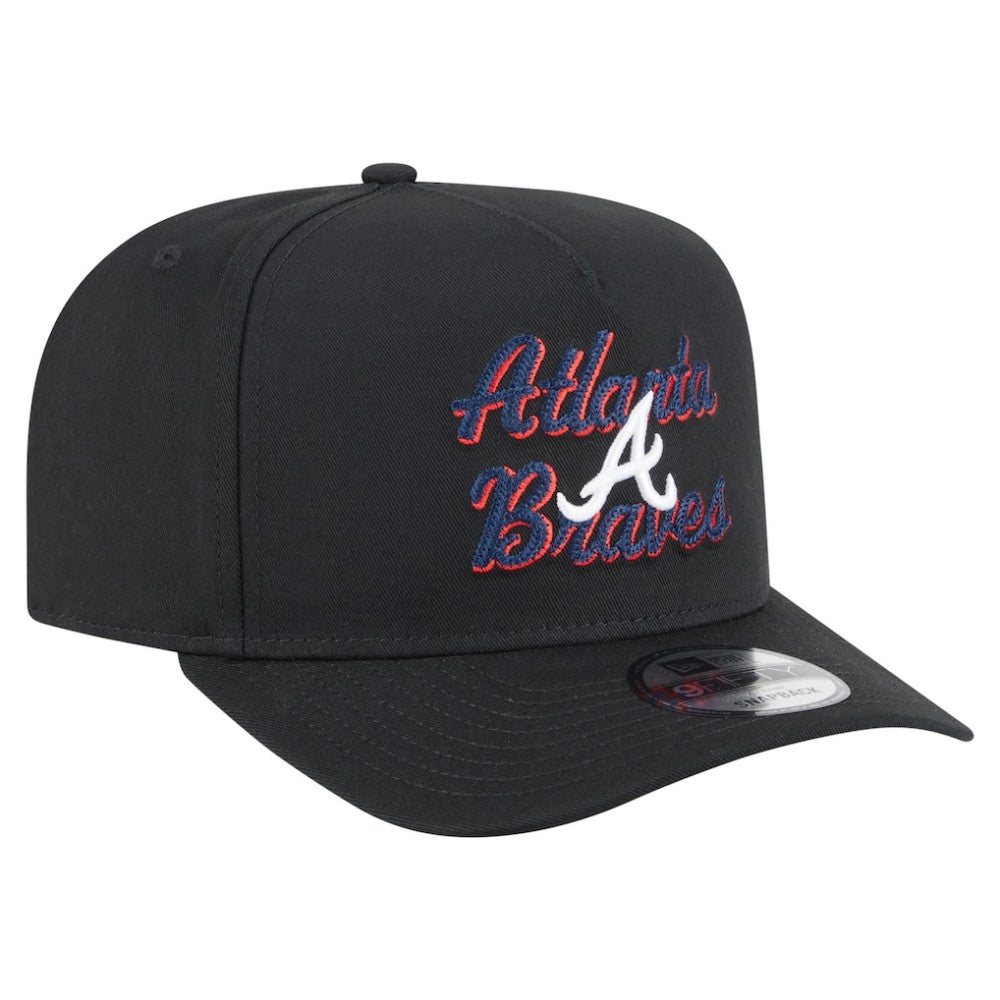 Atlanta Braves Chainstitch 9FIFTY A-Frame Snapback Hat Black | New Era