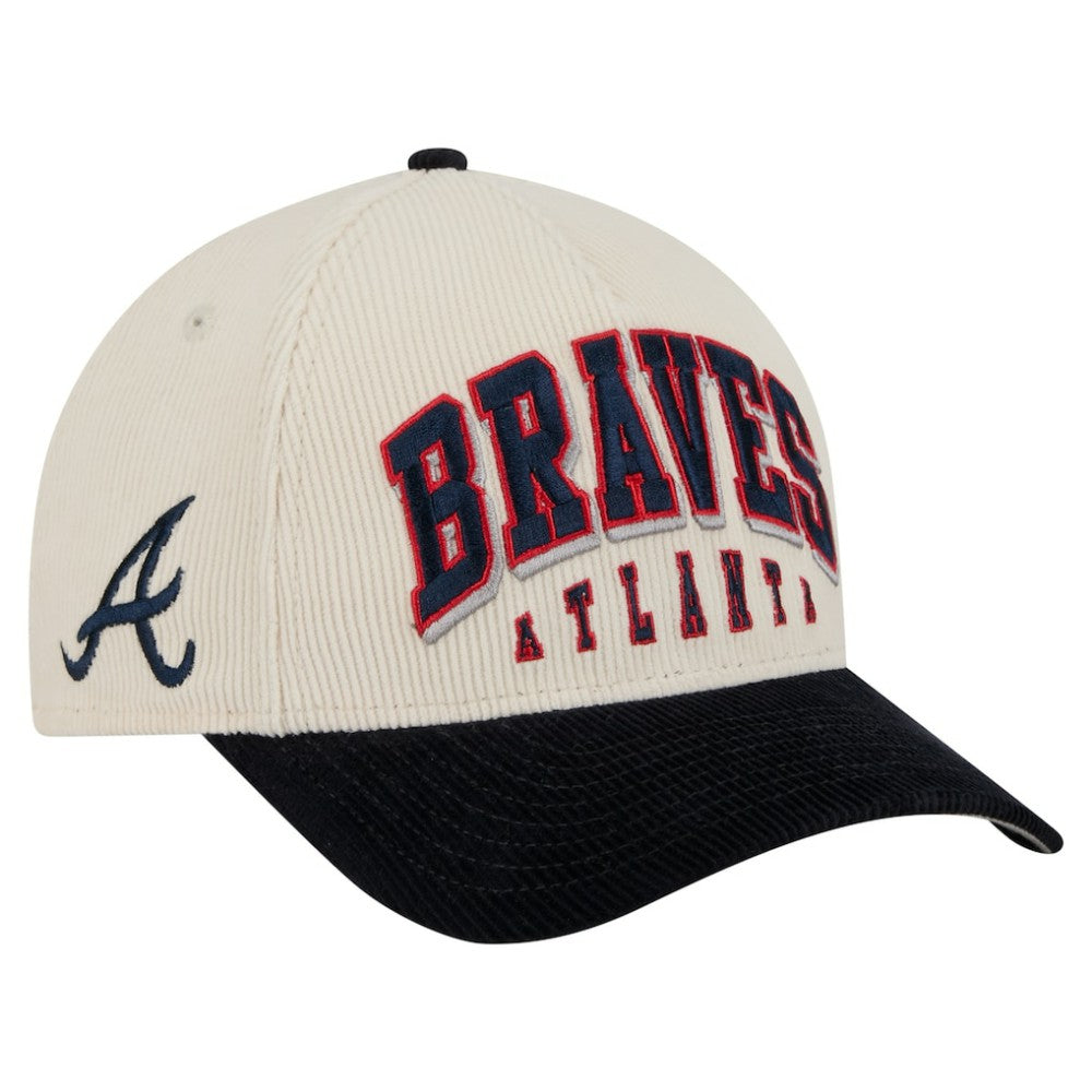 Atlanta Braves Sided Corduroy 9FORTY A-Frame Adjustable Hat Cream/Navy | New Era