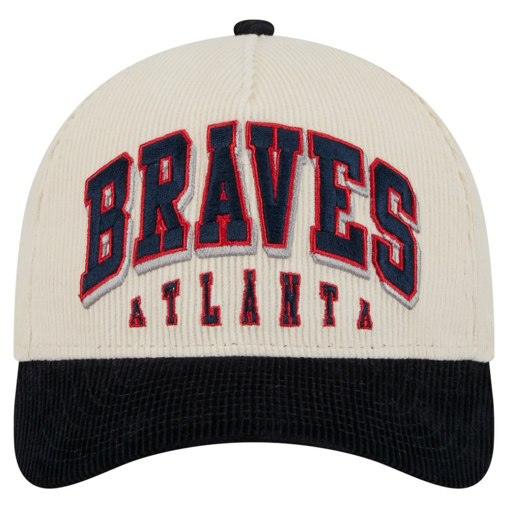 Atlanta Braves Sided Corduroy 9FORTY A-Frame Adjustable Hat Cream/Navy | New Era