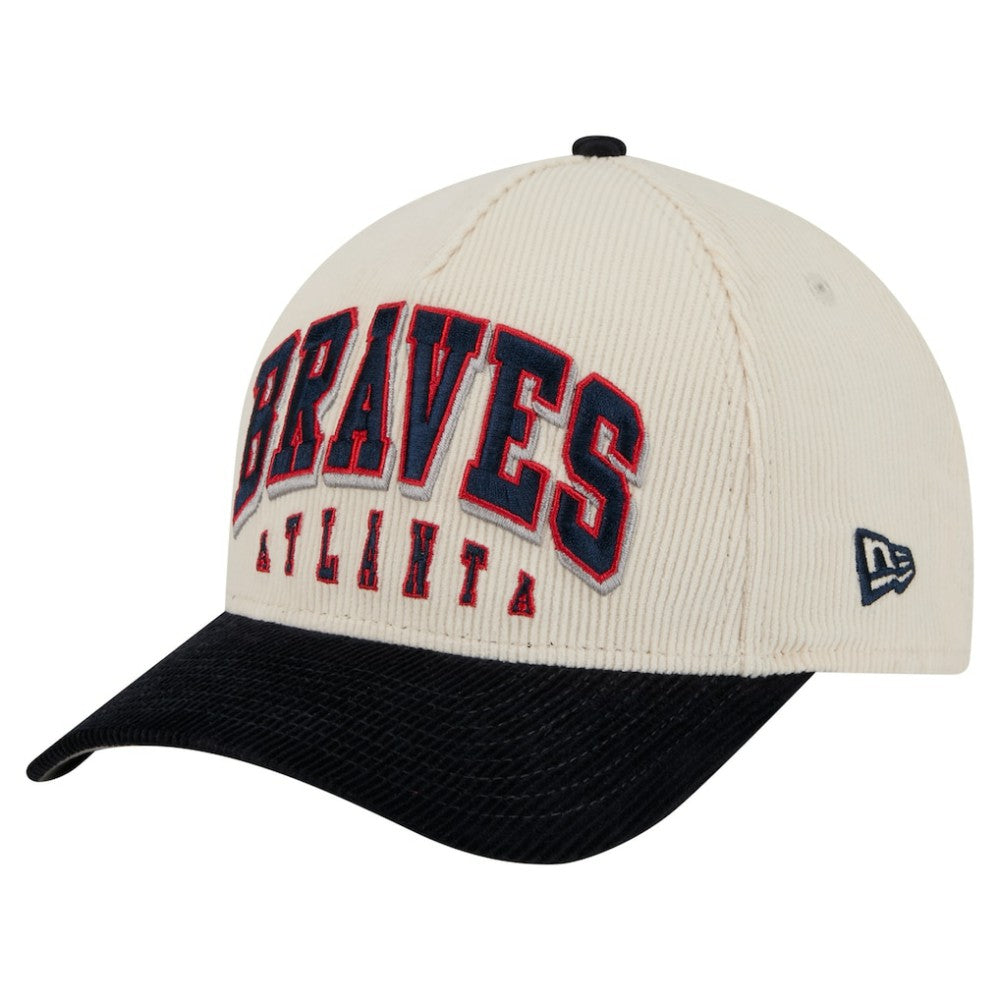 Atlanta Braves Sided Corduroy 9FORTY A-Frame Adjustable Hat Cream/Navy | New Era