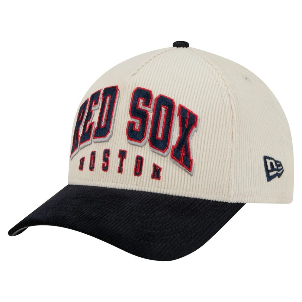 Boston Red Sox Sided Corduroy 9FORTY A-Frame Adjustable Hat Cream/Navy | New Era