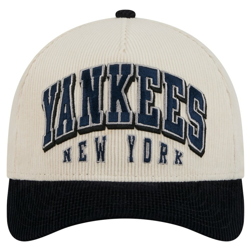 New York Yankees Sided Corduroy 9FORTY A-Frame Adjustable Hat Cream/Navy | New Era