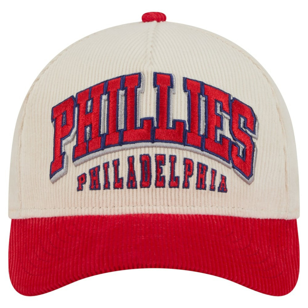 Philadelphia Phillies Sided Corduroy 9FORTY A-Frame Adjustable Hat Cream/Red | New Era