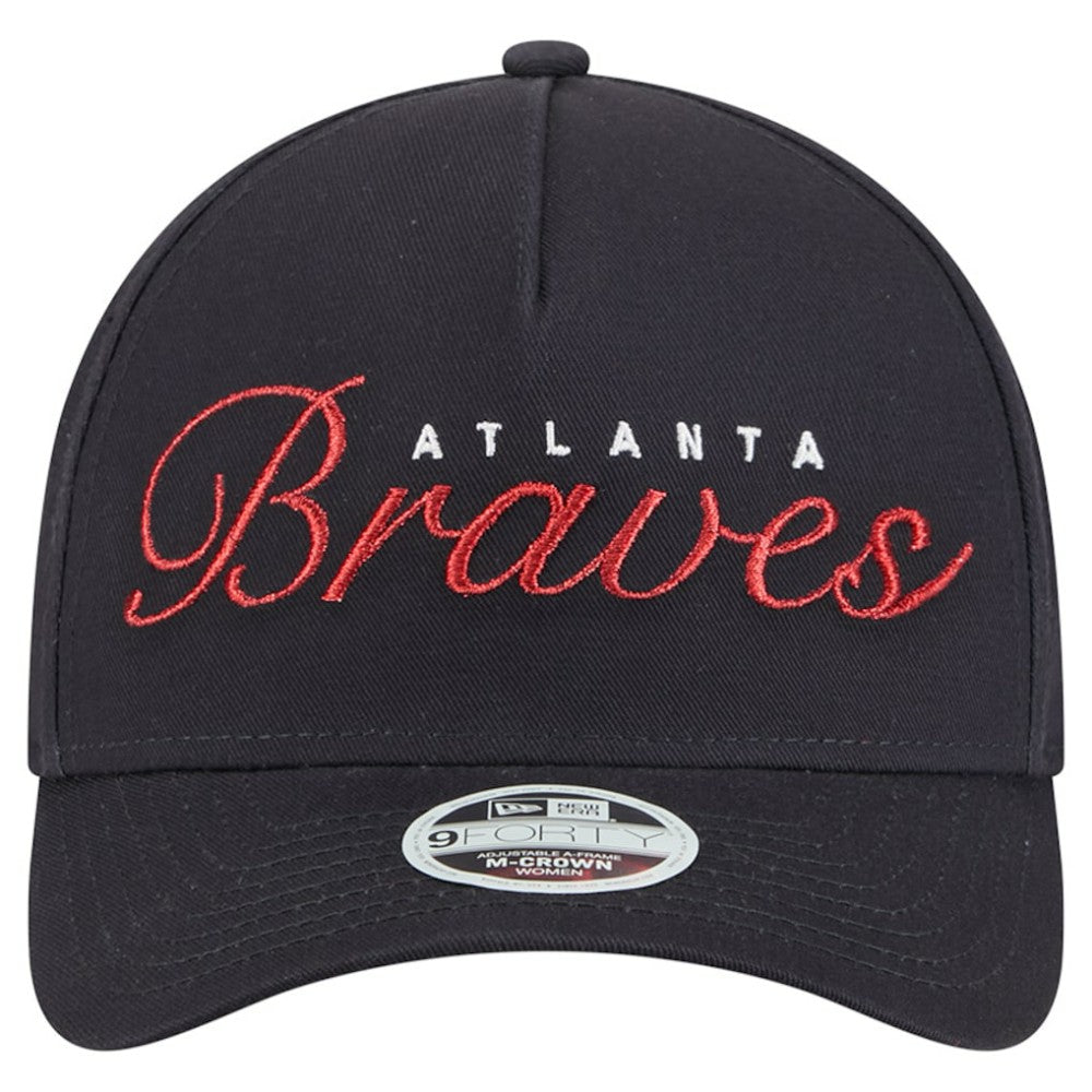 Atlanta Braves Women's Metallic A-Frame 9FORTY Adjustable Hat Navy | New Era