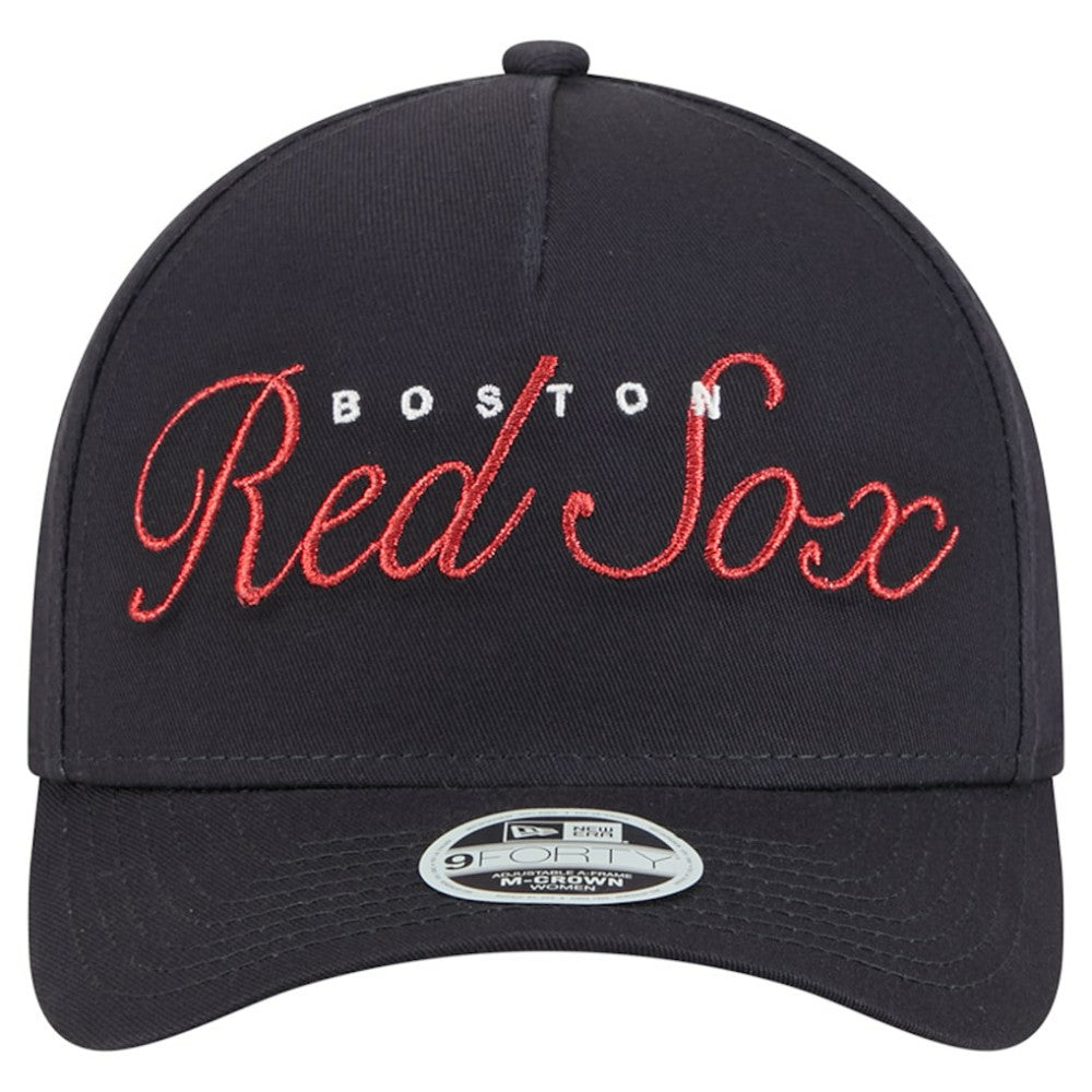Boston Red Sox Women's Metallic A-Frame 9FORTY Adjustable Hat Navy | New Era