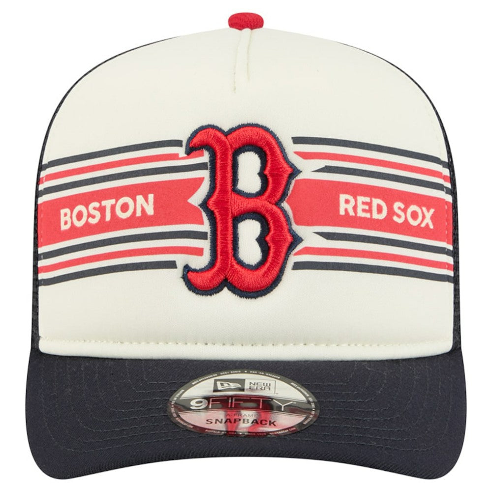 Boston Red Sox Banner A-Frame 9FIFTY Trucker Snapback Hat Cream/Navy | New Era