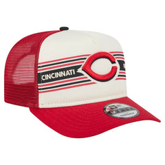 Cincinnati Reds Banner A-Frame 9FIFTY Trucker Snapback Hat Cream/Red | New Era