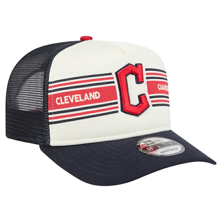 Cleveland Guardians Banner A-Frame 9FIFTY Trucker Snapback Hat Cream/Navy | New Era