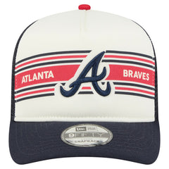Atlanta Braves Banner A-Frame 9FIFTY Trucker Snapback Hat Cream/Navy | New Era