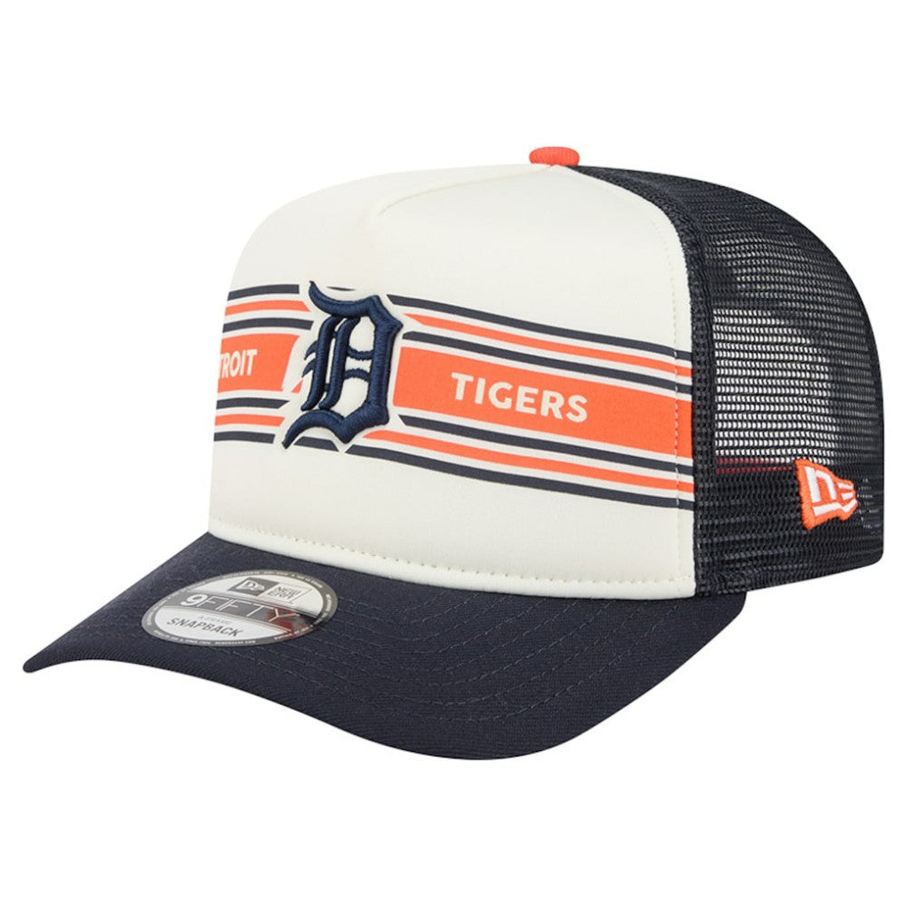 Detroit Tigers Banner A-Frame 9FIFTY Trucker Snapback Hat Cream/Navy | New Era