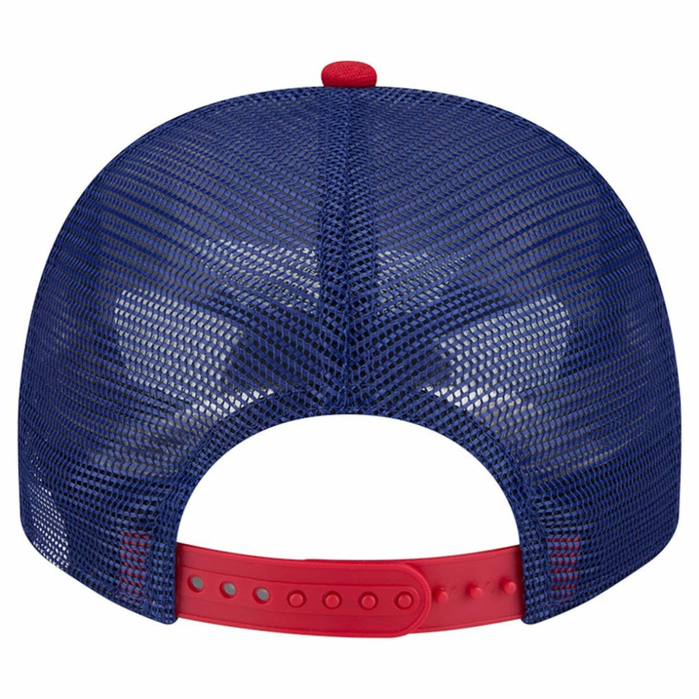 Texas Rangers Banner A-Frame 9FIFTY Trucker Snapback Hat Cream/Royal | New Era