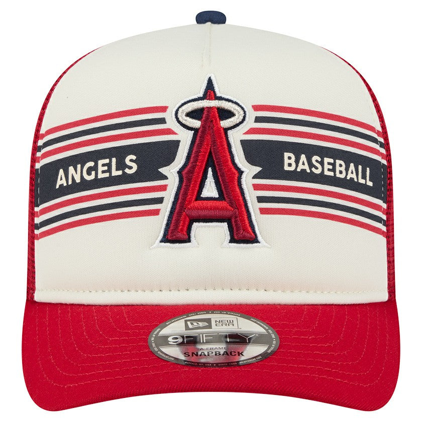 Los Angeles Angels Banner A-Frame 9FIFTY Trucker Snapback Hat Cream/Red | New Era