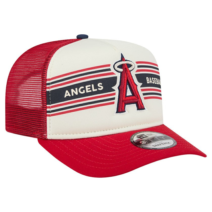 Los Angeles Angels Banner A-Frame 9FIFTY Trucker Snapback Hat Cream/Red | New Era