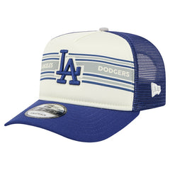 Los Angeles Dodgers Banner A-Frame 9FIFTY Trucker Snapback Hat Cream/Royal | New Era