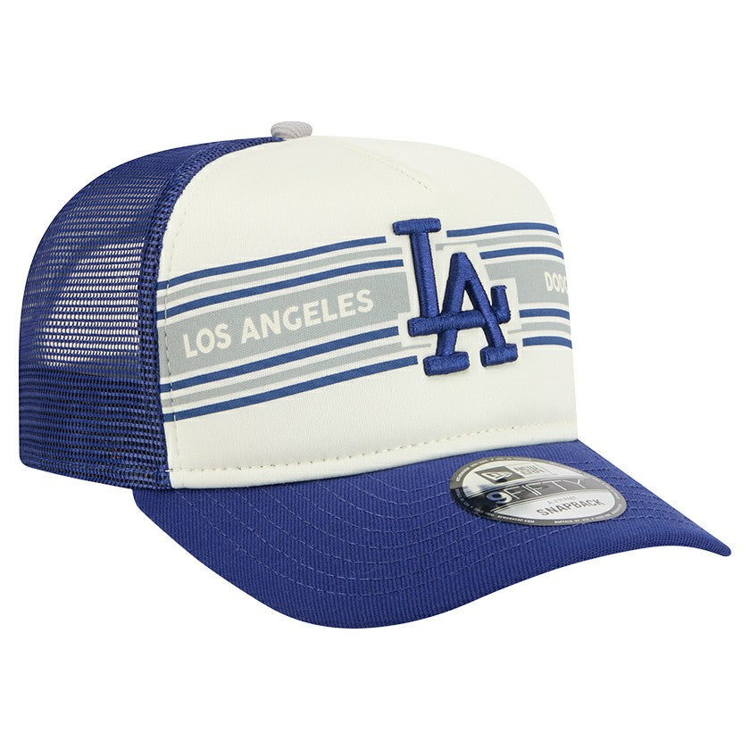 Los Angeles Dodgers Banner A-Frame 9FIFTY Trucker Snapback Hat Cream/Royal | New Era