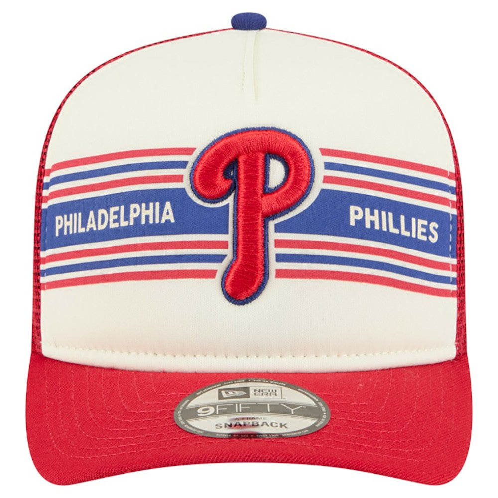 Philadelphia Phillies Banner A-Frame 9FIFTY Trucker Snapback Hat Cream/Red | New Era