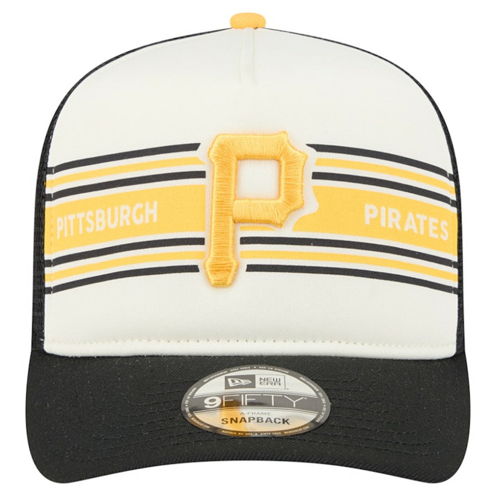Pittsburgh Pirates Banner A-Frame 9FIFTY Trucker Snapback Hat Cream/Black | New Era