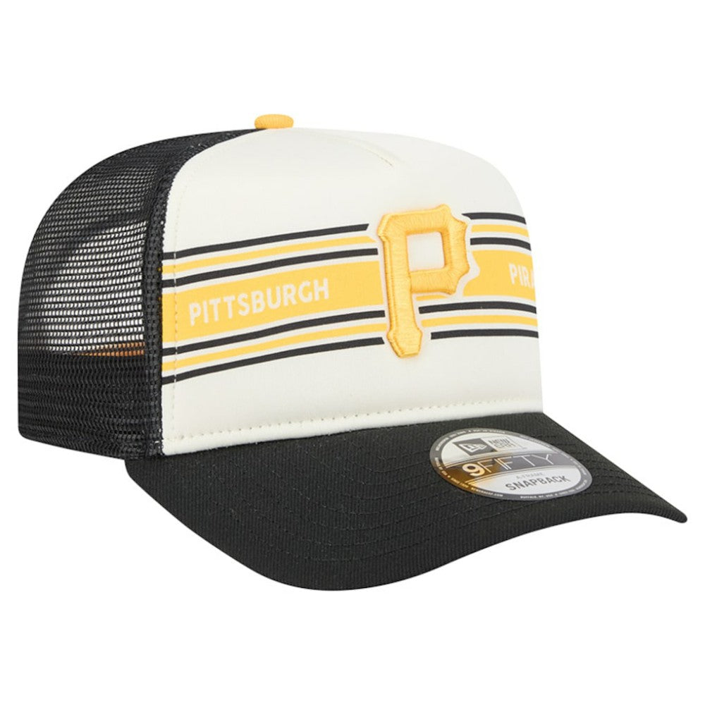 Pittsburgh Pirates Banner A-Frame 9FIFTY Trucker Snapback Hat Cream/Black | New Era