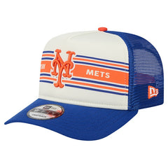 New York Mets Banner A-Frame 9FIFTY Trucker Snapback Hat Cream/Royal | New Era