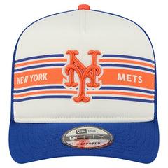 New York Mets Banner A-Frame 9FIFTY Trucker Snapback Hat Cream/Royal | New Era
