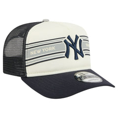 New York Yankees Banner A-Frame 9FIFTY Trucker Snapback Hat Cream/Navy | New Era