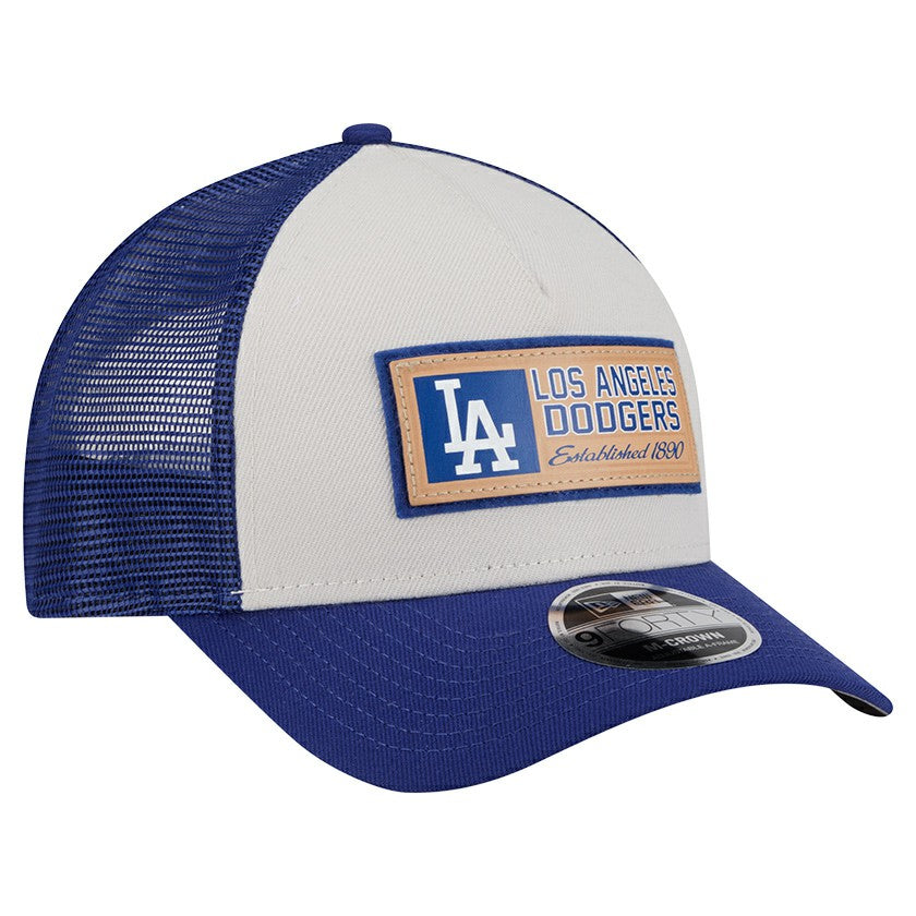 Los Angeles Dodgers Text A-Frame Trucker 9FORTY Hat Stone/Royal | New Era