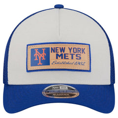 New York Mets Text A-Frame Trucker 9FORTY Hat Stone/Royal | New Era