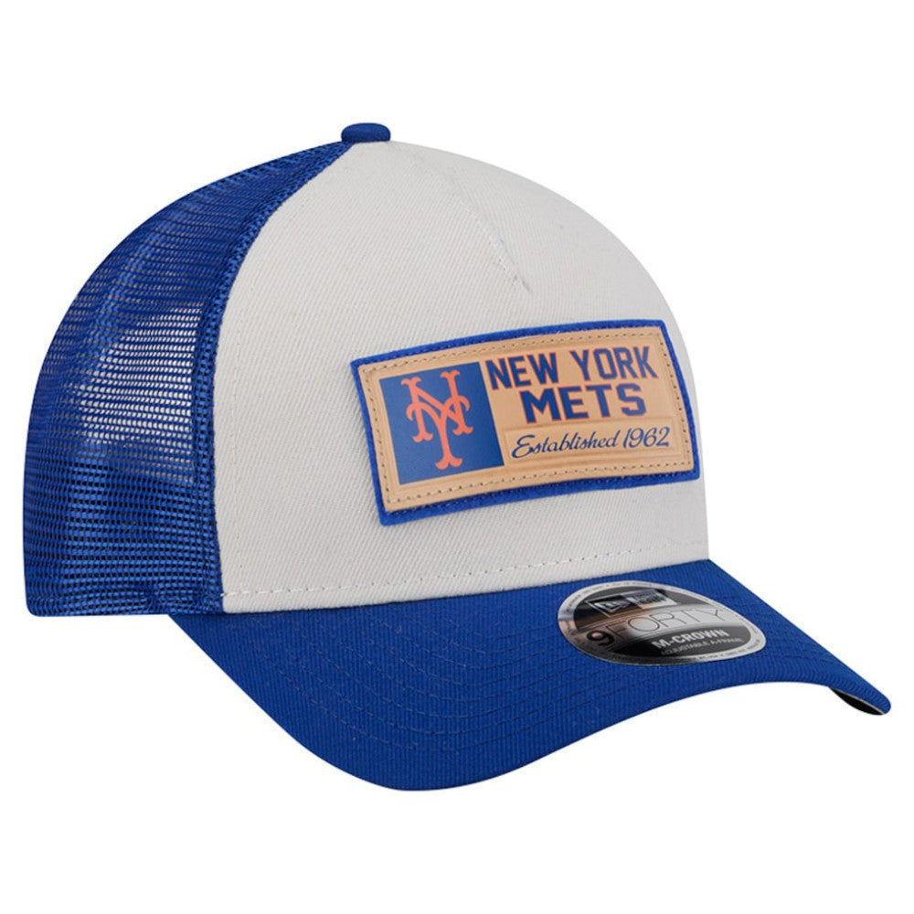 New York Mets Text A-Frame Trucker 9FORTY Hat Stone/Royal | New Era