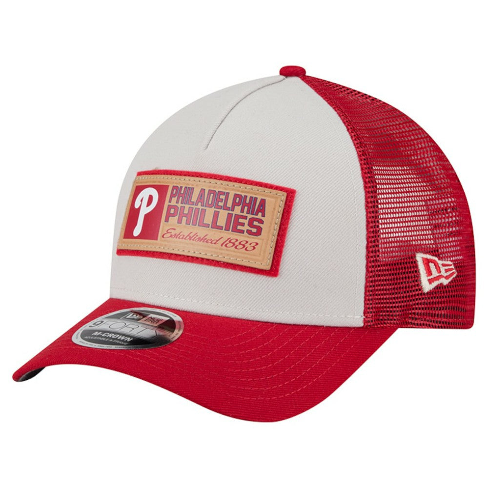 Philadelphia Phillies Text A-Frame Trucker 9FORTY Hat Stone/Red | New Era
