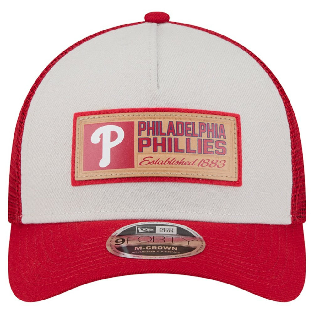 Philadelphia Phillies Text A-Frame Trucker 9FORTY Hat Stone/Red | New Era