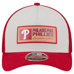 Philadelphia Phillies Text A-Frame Trucker 9FORTY Hat Stone/Red | New Era
