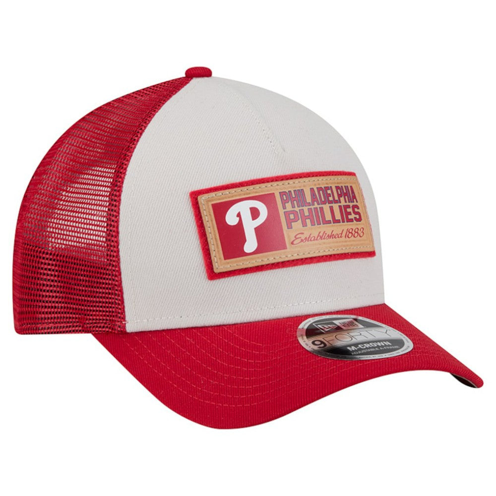 Philadelphia Phillies Text A-Frame Trucker 9FORTY Hat Stone/Red | New Era