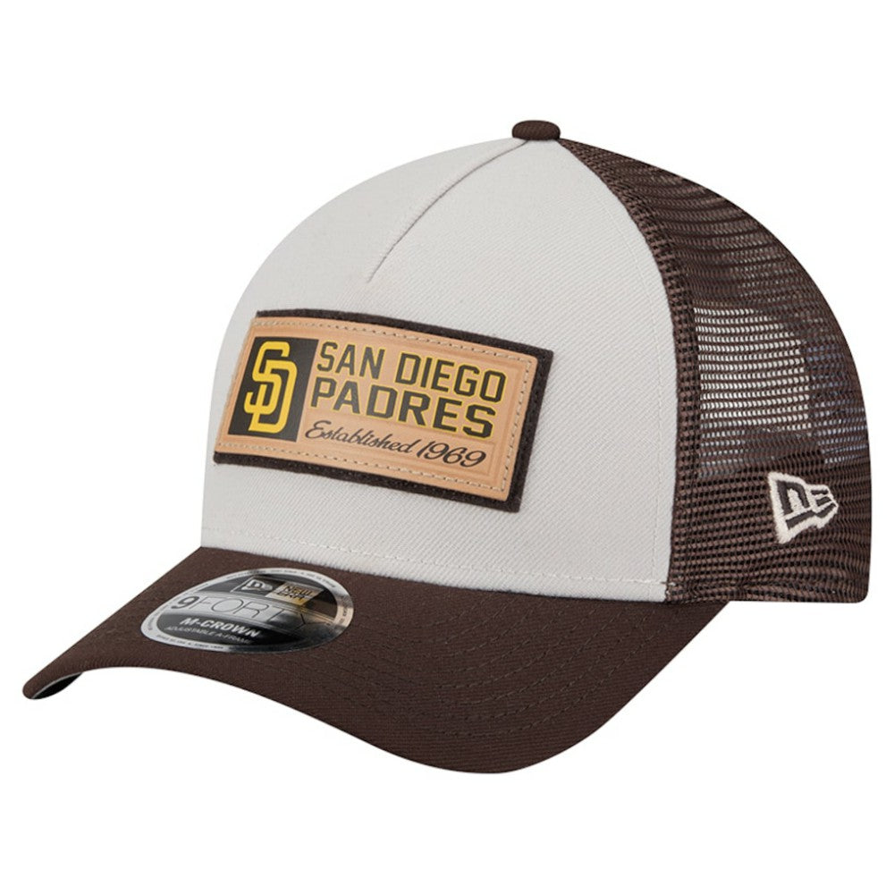 San Diego Padres Text A-Frame Trucker 9FORTY Hat Stone/Brown | New Era