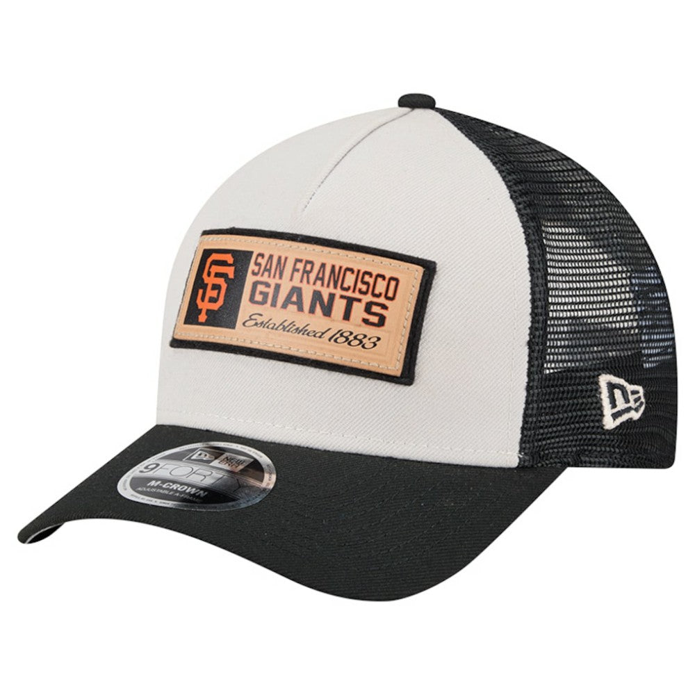 San Francisco Giants Text A-Frame Trucker 9FORTY Hat Stone/Black | New Era