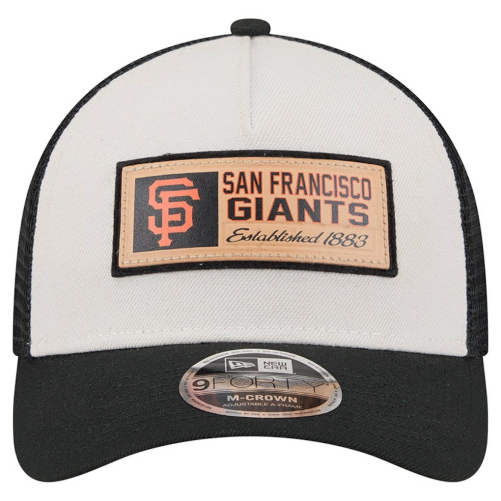 San Francisco Giants Text A-Frame Trucker 9FORTY Hat Stone/Black | New Era