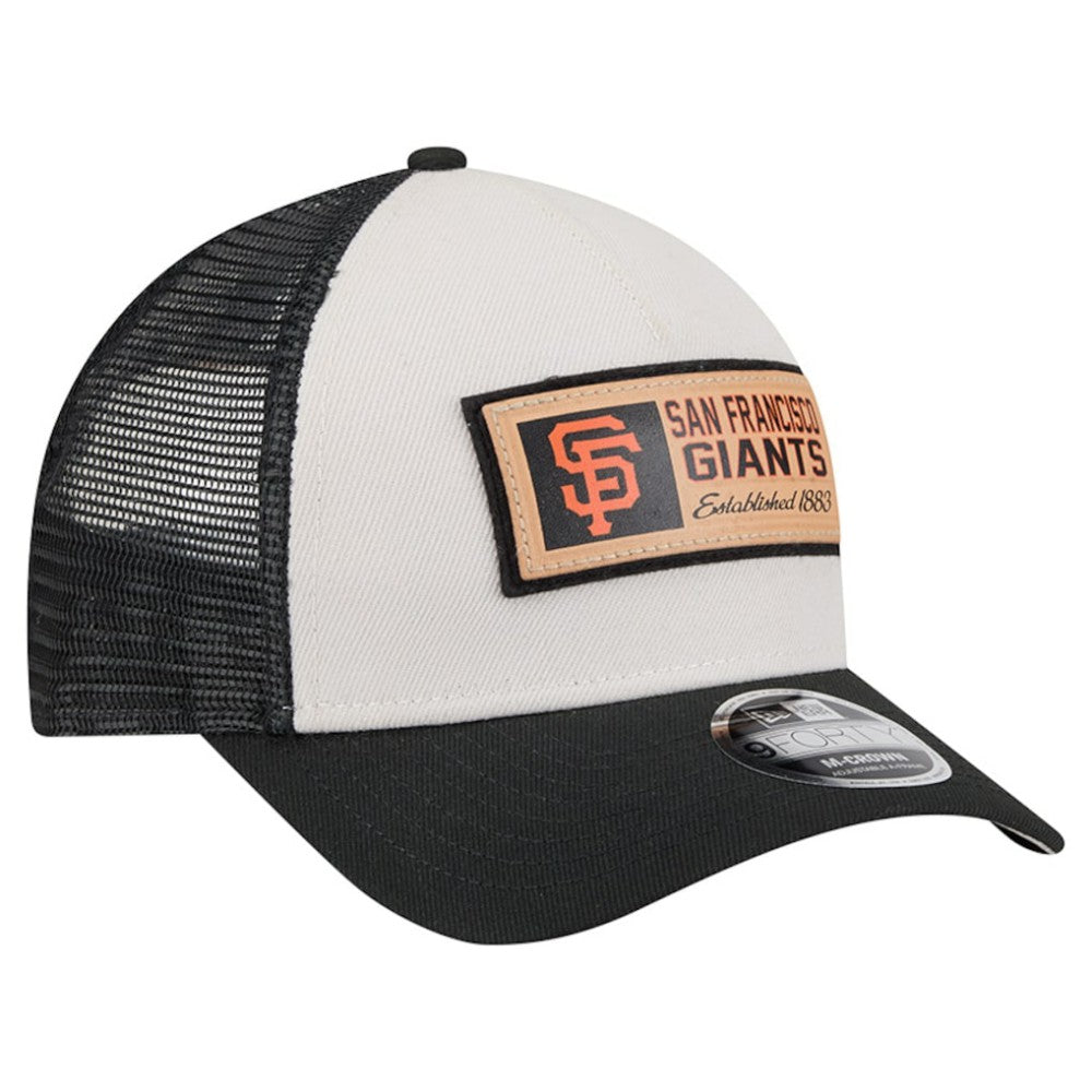 San Francisco Giants Text A-Frame Trucker 9FORTY Hat Stone/Black | New Era