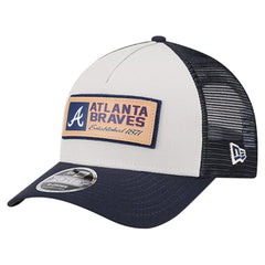 Atlanta Braves Text A-Frame Trucker 9FORTY Hat Stone/Navy | New Era
