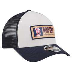 Boston Red Sox Text A-Frame Trucker 9FORTY Hat Stone/Navy | New Era