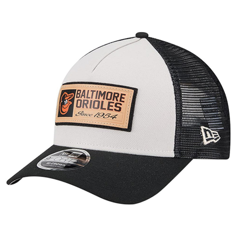 Baltimore Orioles Text A-Frame Trucker 9FORTY Hat Stone/Black | New Era