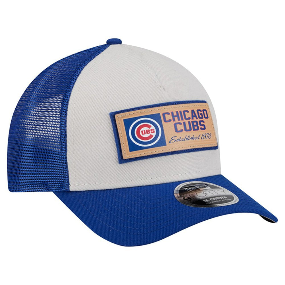 Chicago Cubs Text A-Frame Trucker 9FORTY Hat Stone/Royal | New Era
