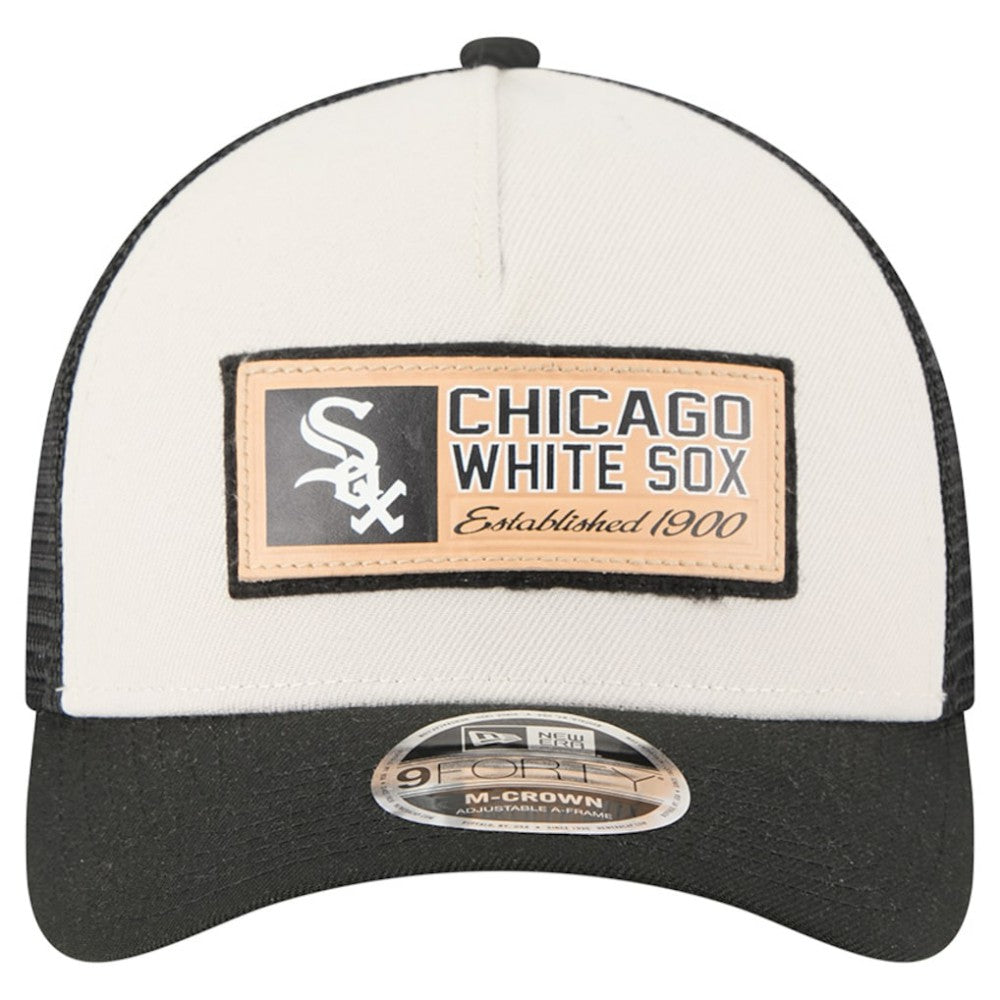 Chicago White Sox Text A-Frame Trucker 9FORTY Hat Stone/Black | New Era