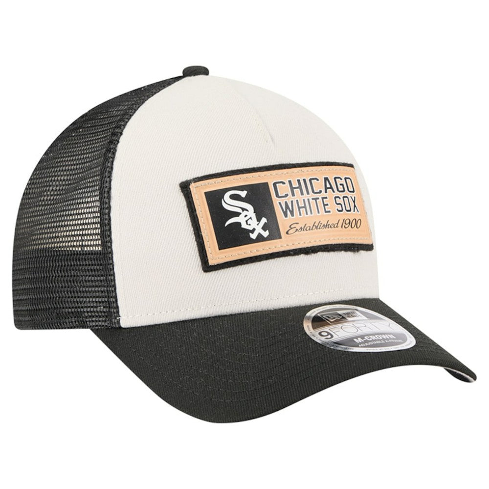 Chicago White Sox Text A-Frame Trucker 9FORTY Hat Stone/Black | New Era
