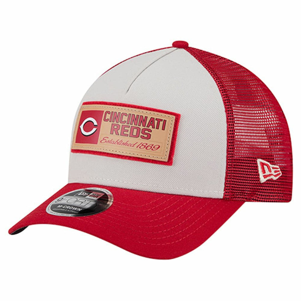 Cincinnati Reds Text A-Frame Trucker 9FORTY Hat Stone/Red | New Era